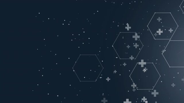Medical hexagons with floating plus signs on Transplant Overlay digital