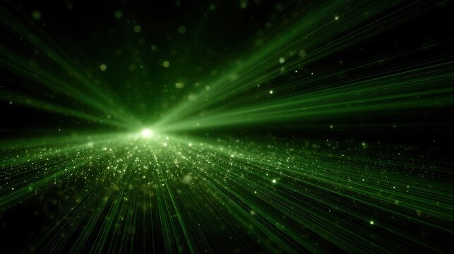 Green particle stream extending outward across dark expanse