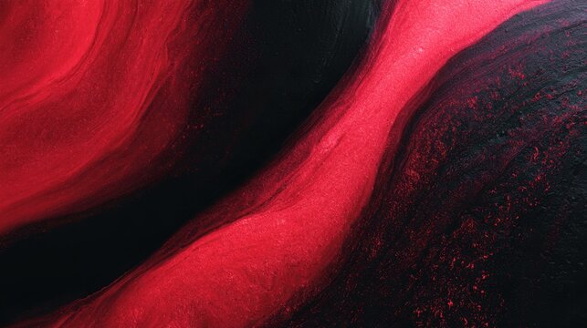 Red and black ribbon like flow moving across black surface