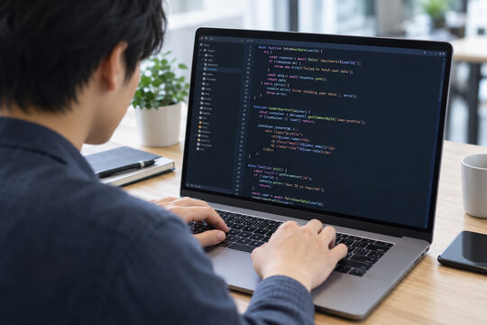 ノートパソコンでコードを入力