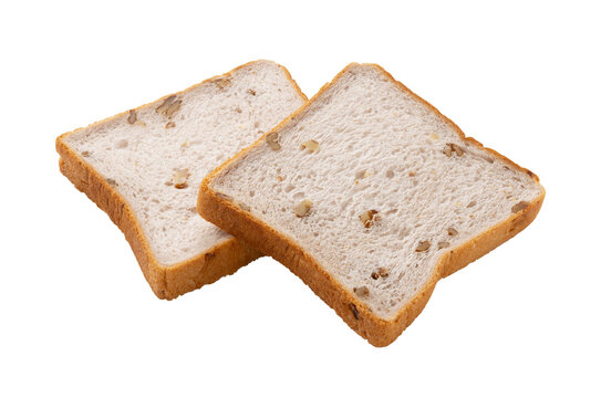 Two slices of walnut bread sliced toast bread isolated on transparent background