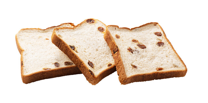 Three slices of raisin bread toast bread isolated on transparent background