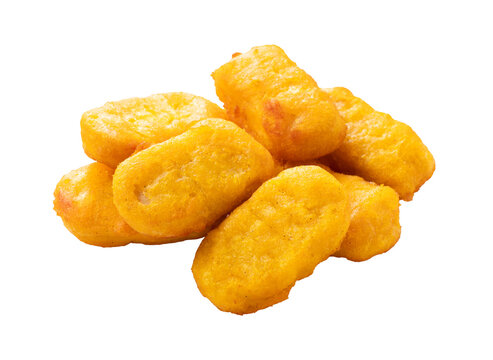 Pile of crispy fried chicken nuggets isolated on transparent background