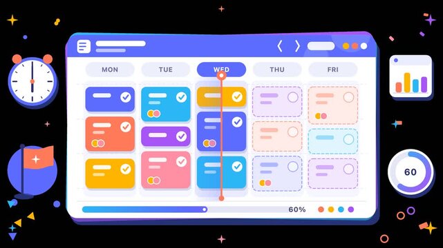 Transparent Alpha Channel  Colorful Digital Weekly Planner Calendar Interface for Time Management and Productivity in Modern Interior