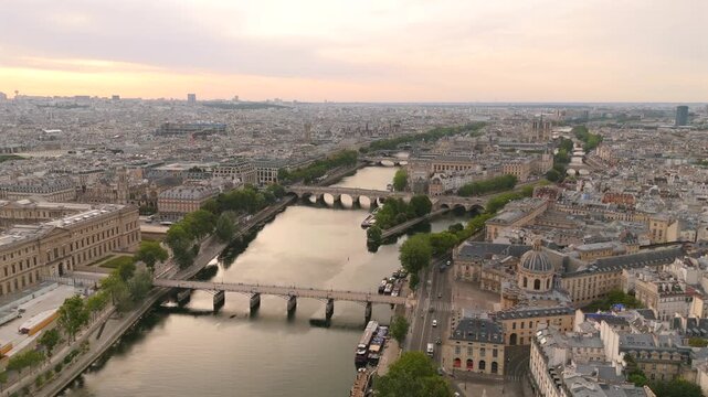 Aerial view of Pont des Arts and Ile de la Cite over the Seine