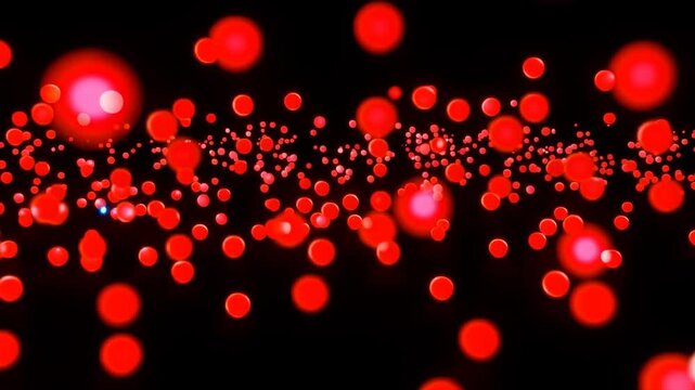 Glowing red and orange particles drifting in layered motion across a black background, with soft bokeh orbs creating an abstract atmospheric digital light field