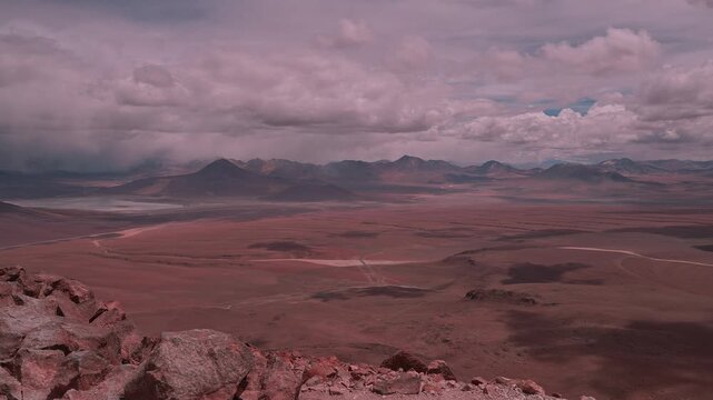 High Altitude Panoramic View of the Vast Atacama Desert Plateau from Cerro Toco, Chile   