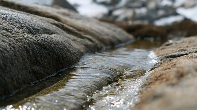 Clear shallow water flowing between smooth weathered rocks