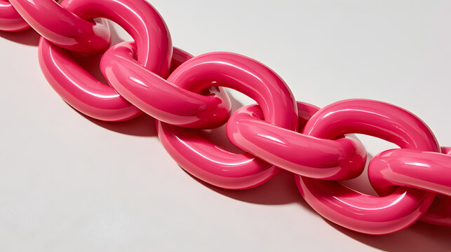 Glossy hot pink chain links crossing a pale background
