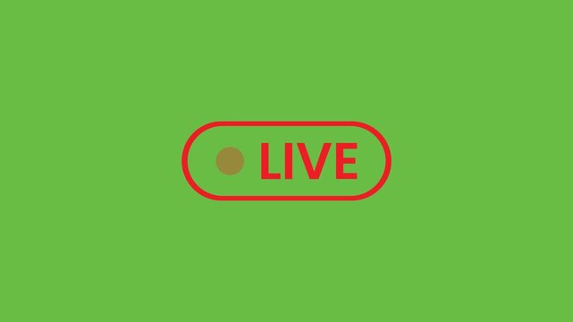 Live Stream Badge Animation with Red Blinking Dot and Outline on Green Screen