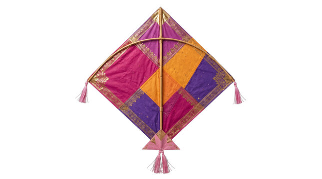 Traditional indian kite with tassels isolated on transparent background