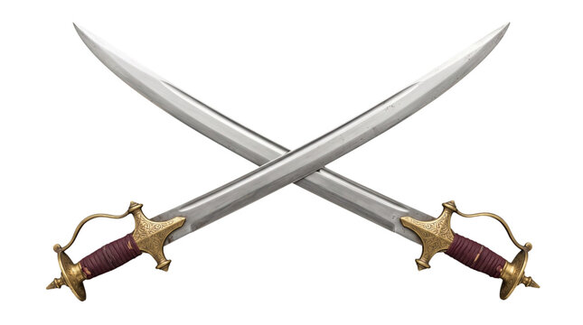 Two traditional indian swords crossed isolated on transparent background