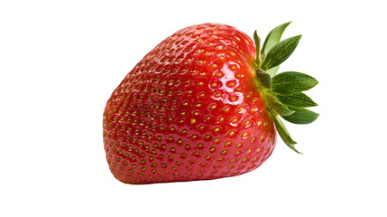 Fresh ripe red strawberry with green leaves and yellow seeds © Torben