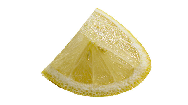 Fresh juicy yellow lemon wedge slice with textured peel and pulp segments