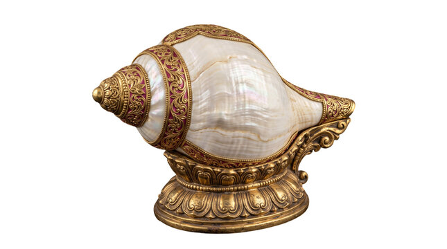 Ornate conch shell on a stand isolated on transparent background