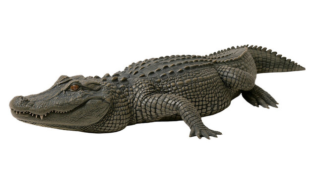 Large American alligator with textured dark green scaly skin and sharp teeth