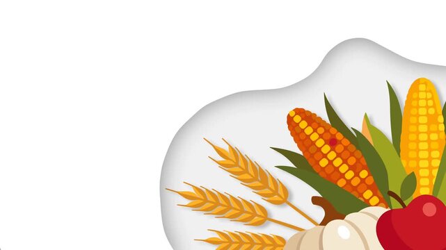 Thanksgiving Harvest Frame Background Motion Graphics Animation featuring Wheat Corn Apple and Pumpkin.