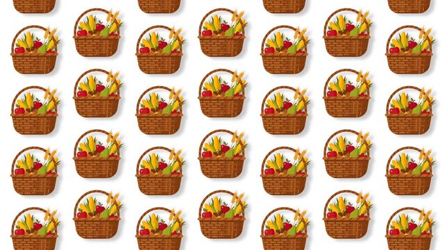 Thanksgiving Harvest Basket Seamless Pattern Animated Background Loop.