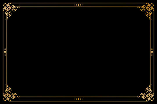 Elegant Gradient Gold Decorative Frame on Black Background. Design Print for Cerificate, Menu, Greeting, Card and Book Cover. 4