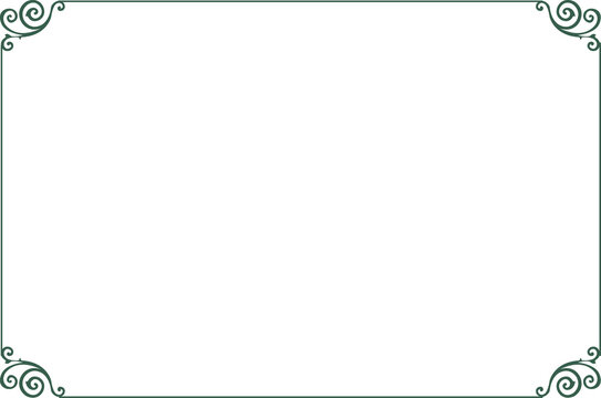 Elegant Green Vintage Frame Border with Ornamental Swirls. Rectangular Decorative Template for Certificae, Menu, Greeing and Card. 7