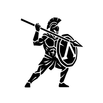 Black Spartan silhouette vector warrior helmet shield ancient