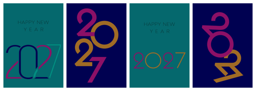 2027 New Year Cards Minimalist Typography Vector Set of Four
