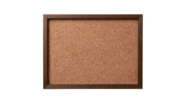 Rectangular cork bulletin board with a dark brown wooden frame