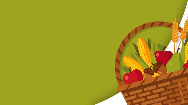 Thanksgiving Harvest Basket Graphic Background Loop With Copy Space For Text.
