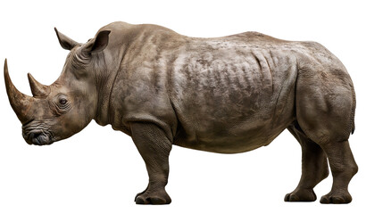 Large adult white rhinoceros standing in profile with thick grey wrinkled skin © Bastien
