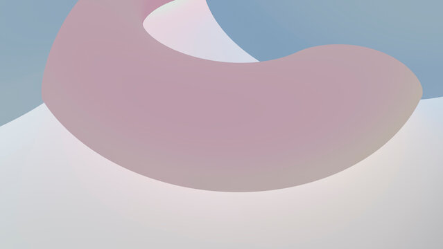 Abstract digital illustration with smooth curved pink and blue shapes