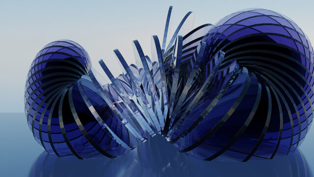 Panoramic Blue Glass Disc Arch Sculpture on Water