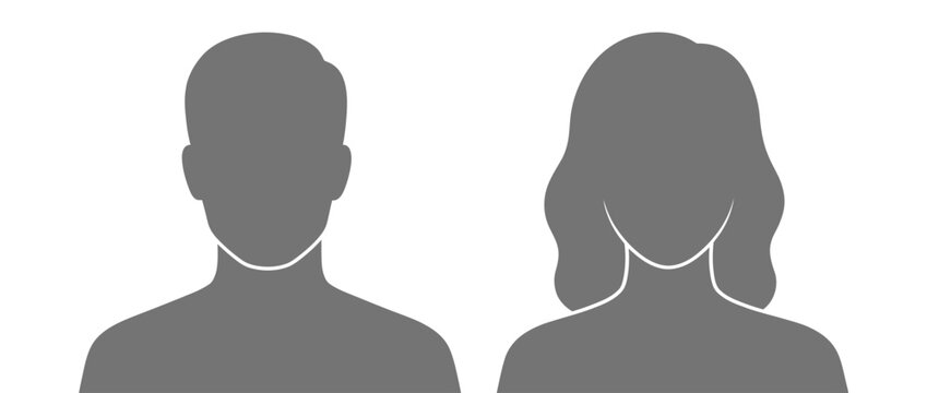 Male and female blank avatar profile silhouettes on white background