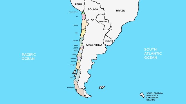 South American Long Country Vector Map Of Chile With Regional Boundaries And Capital Santiago