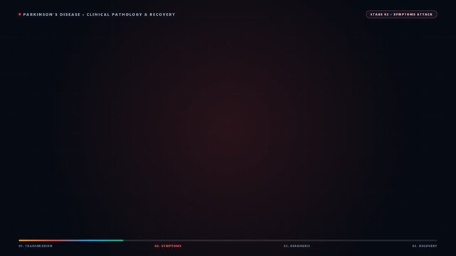 Parkinson's Disease Medical Infographic Animation 4K, Resting Tremor Rigidity Symptoms, DaTscan Imaging, Levodopa and Deep Brain Stimulation Motion Graphic