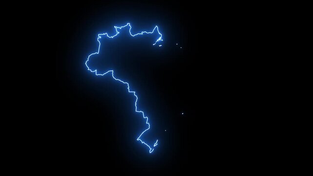 Brazil Animated Map Hand Drawn Neon Glow Outline, Sketch Line Art