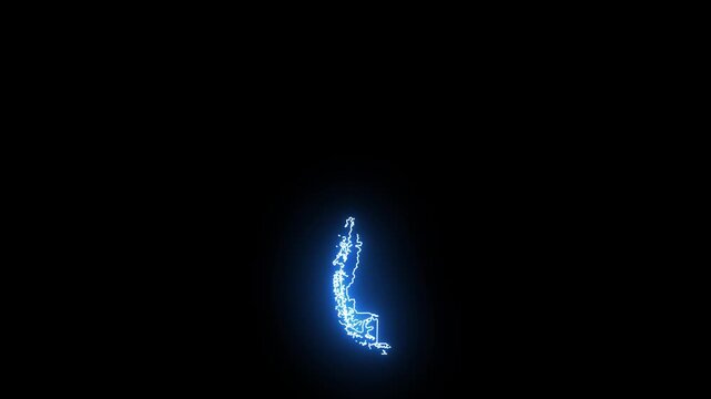 Chile Animated Map Hand Drawn Neon Glow Outline, Sketch Line Art