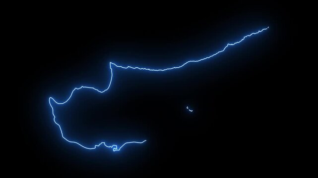 Cyprus Animated Map Hand Drawn Neon Glow Outline, Sketch Line Art