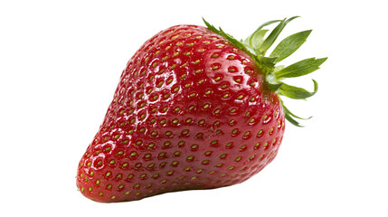 Ripe red strawberry fruit with green leafy calyx and textured surface © Matthias