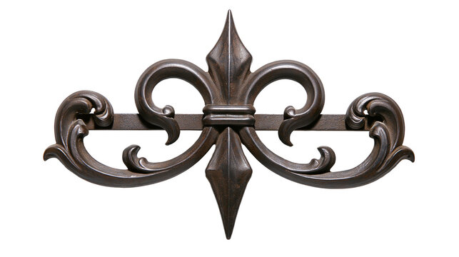 Ornate dark brown metal fleur de lis decorative architectural element