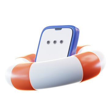  3D Illustration LifeBouy And Mobile Phone