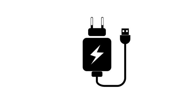 Mobile Wall Charger Adapter Line Art Animation, Simple line art animation of a smartphone power adapter plug icon