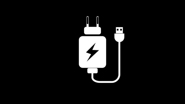 Mobile Wall Charger Adapter Line Art Animation, Simple line art animation of a smartphone power adapter plug icon