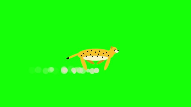 Cheetah Sprint Running Side View Loop Animation with Dust Green Screen