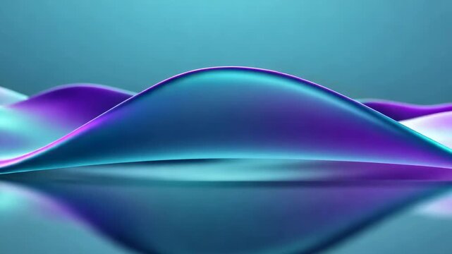 Abstract animated waves flowing across a reflective surface in luminous blue, cyan, purple, and magenta tones, creating a smooth futuristic background