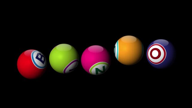 Colorful bingo balls spinning revealing text