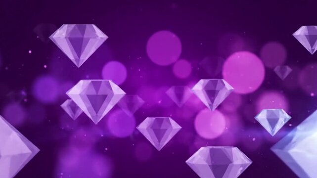 diamond on purple background. Luxury Floating Diamond Jewels Purple Bokeh Background Seamless Loop 4K