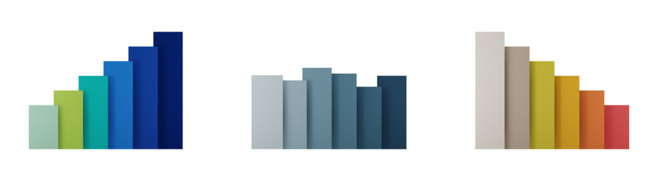 Bar charts showing growth, decline and fluctuating trends on a dark background, suitable for business  finance statistics performance and data presentations