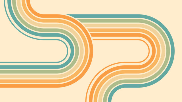 Abstract background of rainbow groovy Wavy Line design in 1970s Hippie Retro style. Vector pattern ready to use for cloth, textile, wrap and other.
