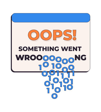 Oops something went wrong computer error message 2D cartoon clip art. Code dripping. Digital system failure. Software malfunction isolated flat vector element on white background. Spot illustration