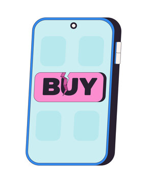 Broken buy button on smartphone screen 2D cartoon clip art. Online shopping checkout failure. Mobile payment processing error isolated flat vector element on white background. Spot illustration